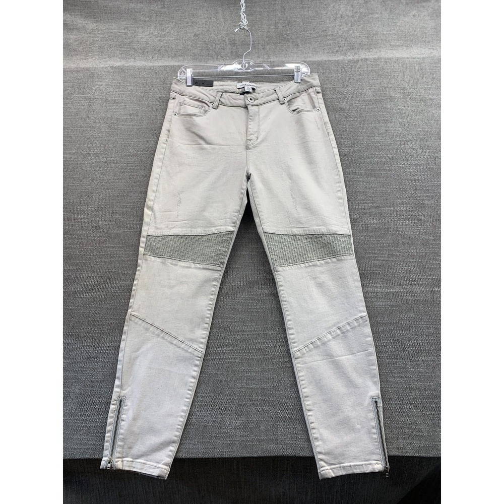 Tribal Jeans Womens 10 Gray Denim Stretch Distressed Mid Rise Ankle Zip Skinny